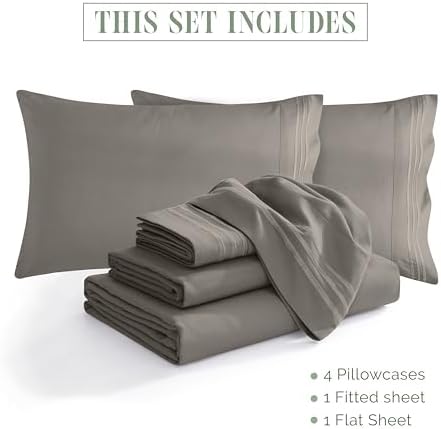 Luxurious Soft 1500 Premier Hotel Quality 6-Piece Bed Sheet Set Premium Hotel Quality Wrinkle and Fade Resistant Coziest Bedding Set, All around Elastic Fitted Sheet, Deep Pocket, King, Grey - Image 4