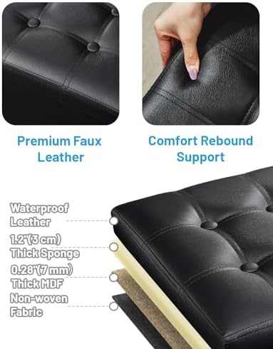 AmasSmile Ottoman with Storage,Folding Stool, 16" Leather,Black 2 Pack - Image 6