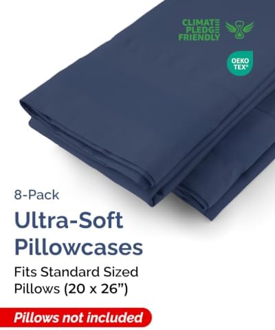Standard Pillow Cases - 8 Pack Pillowcase Covers - 20" x 26" (Navy Blue) - Image 2
