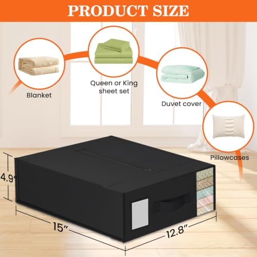 WOWBOX Sheet Organizers and Storage,Closet Bed Sheet Organizer Under Bed Storage and Organization with Label Cards & Clear Window for Bedding Sheets,Duvet Covers,Blankets (6 Pack，Black) - Image 5