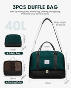 Travel Duffle Bag Weekender Bags: Duffel Bag with Shoe Compartment Carry On Overnight Bag with Wet Pocket Yoga Gym Bags Hospital Bags for Labor and Delivery 3 Pcs Set Black Green - Image 4
