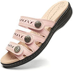 Women's Comfort Leather Slides Lightweight Flat Sandals Cute Slip On Casual Walking Slippers by Hueneph