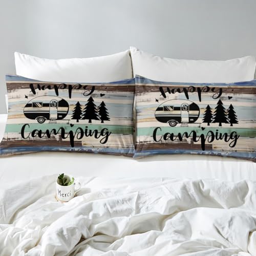 Travelling Trailer Car Duvet Cover Queen Size Brown White Vintage Barn Door Comforter Cover with 2 Pillowcases for Teens Adults RV Camper Bedding Set 3 Pcs Decorative Bed Cover(Not Comforter) - Image 6