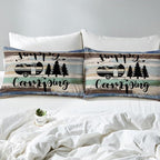 Happy Camping Bedding Set Farmhouse Brown Blue Wood Barn Comforter Cover Set for Kids Teens Bedroom Decor RV Camper Travelling Duvet Cover Microfiber Breathable Bedspread Full Size(No Filler) - Image 6