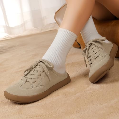 UBFEN Womens 100% Genuine Suede Mules Arch Support Indoor Outdoor Slippers - Image 2