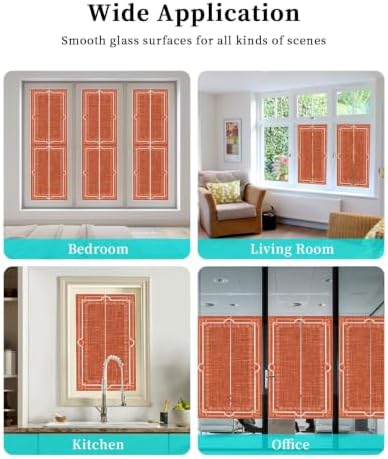 Window Privacy Film Frosted, Burnt Orange Botanical Reusable Static Cling Window Tints, Vintage Florals Geometric Minimalist Heat Control Windows Films for Offices, Balcony, 29.5 x 118 Inches - Image 7