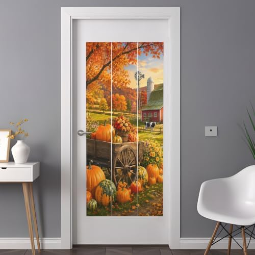 Window Privacy Film Frosted, Fall Pumpkins Non-Adhesive Static Cling Window Tint, Thanksgiving Farmhouse Harvest Maple Leaves Insulated Windows Frosted Films for Living Room, 35.4 x 78.7 Inches - Image 3