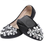 KUNWFNIX Women Ballet Flats Rhinestone Wedding Ballerina Shoes Foldable Sparkly Comfort Slip on Flat Shoes by KUNWFNIX