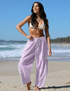 TARSE Womens Linen Wide Leg Striped Pants Casual Barrel Palazzo Harem Pants - Image 2