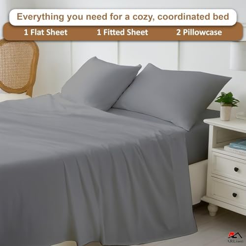 ARlinen 4 Piece Twin XL Sheet Sets, Egyptian Cotton, 10-Inch Deep, Light Grey - Image 5