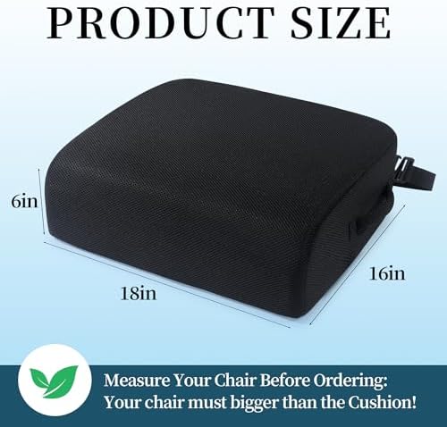 MABOZOO Extra Thick Chair Cushions,Office Chair Booster Seat Cushion to Raise Seat Height for Pain Relief,18 x 16 x 6 inch Non Slip Memory Foam Thick Cushion with Carry Handle（Black） - Image 4