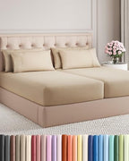 Split King 7 Piece Bed Sheet Set - Comfy, Breathable & Cooling - Cream by CGKUnlimited