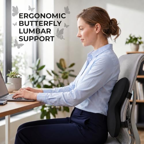 Butterfly Lumbar Support Pillow for Car and Chair, Black - Image 2