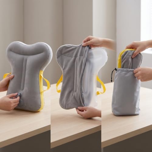Inflatable Travel Pillow Ergonomic Neck Support Cushion with Soft Flocking Surface for Airplane Train Suitable for Adults Office Desk Napping Rest Travel - Image 4