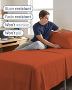 Twin XL 4 Piece Sheet Set - College Dorm Room Essentials - Terracotta - Image 5