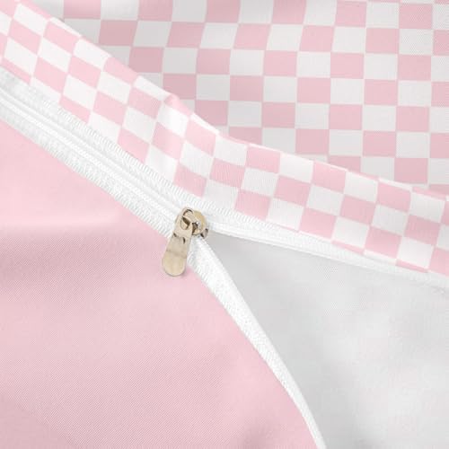 Pink Grid Duvet Cover Set Twin Size,Pink White Checkered Bedding Set 2Pcs for Kids Girls Teens Women Room Decor,Geometric Plaid Printed Comforter Cover Soft Sweet Girly Quilt Cover,1 Pillowcase - Image 6