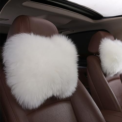 Fluffy Car Headrest Pillow Furry Long Wool Lumbar Auto Head Neck Support Pillow Cushion Natural Luxury Fur Warm Soft Comfort Winter - Image 2