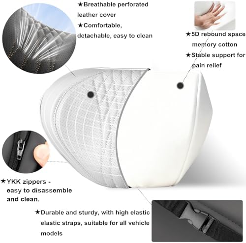 Car Neck Pillow, Memory Foam Headrest Support with Soft Nappa Leather-Feel Cover and Adjustable Strap for Driving, 2 Pack, Grey - Image 4