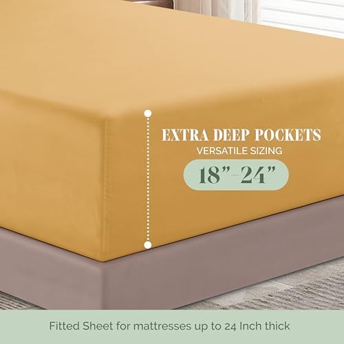 Elegant Comfort 1500 Premium Quality 6-Piece Bed Sheet Set - 18-24 Inch Extra Deep Pocket, Smart Storage Pockets, Wrinkle Free Ultra Soft 6PC Extra Deep Pocket Sheets, Queen, Gold - Image 5