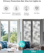Window Privacy Film Frosted, Grey Palm Trees Tropical Reusable Static Cling Window Tints, Summer Beach Botanical Heat Control Windows Films for Offices, Balcony, 29.5 x 118 Inches - Image 6