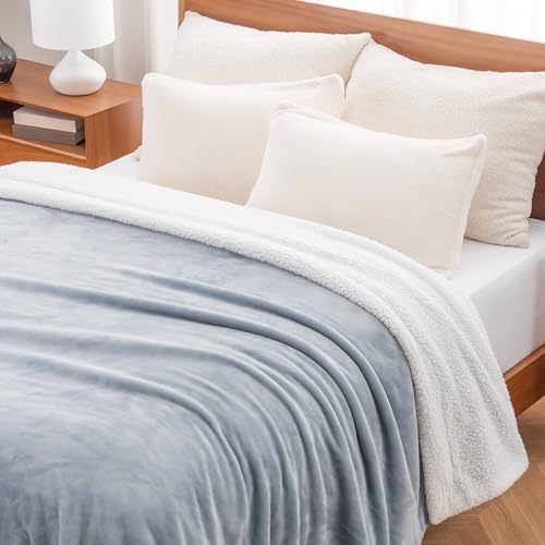 Berkshire Blanket-Sherpa Fleece Blanket, Warm and Soft Loftmink Reversible Blanket for Bed, Sofa and Travel, Polar Blue, 90 in x 90 in - Image 2