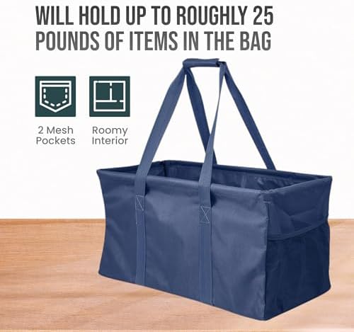 Extra Large Utility Tote Bag - Oversized Collapsible Beach Bag - Navy Blue - Image 5