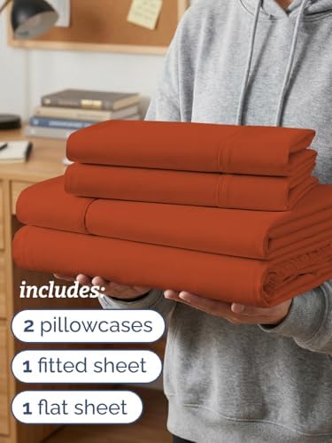 Twin XL 4 Piece Sheet Set - College Dorm Room Essentials - Terracotta - Image 3