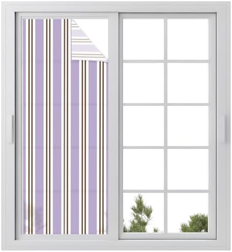 Window Privacy Film Frosted, Purple Brown Striped Static Cling Door Window Covering, Modern Farmhouse Vertical Stripes UV Blocking Windows Film for Office, Hotel, Bedroom, 29.5 x 78.7 Inches by Unknown