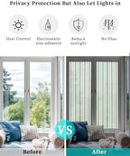 Window Privacy Film Frosted, Light Green Brown Striped Reusable Static Cling Window Tints, Modern Farmhouse Vertical Stripes Heat Control Windows Films for Offices, Balcony, 29.5 x 118 Inches - Image 6