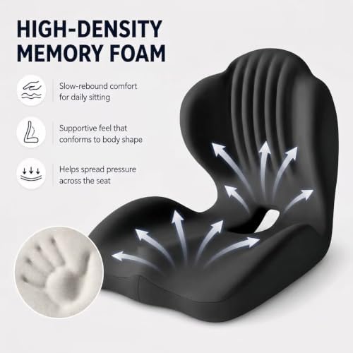 Ergonomic Memory Foam Seat Cushion, L Shaped Lumbar Support Pillow with Tailbone Relief, Orthopedic Chair Pad for Office, Car, Gaming Chair, Travel (Black) - Image 4