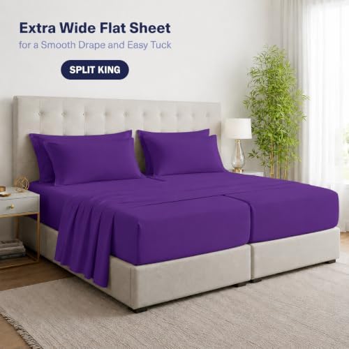 Kickoff Viscose Bamboo Sheets Split King Size 5-pc 100% Organic Bamboo Viscose Bed Cooling Sheets Split King Size Set Cool Bedding for hot Sleepers Sheet Set - Gift Ready Packaging (Purple, SK) - Image 3