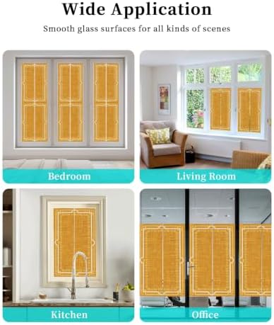 Window Privacy Film Frosted, Ginger Yellow Botanical Non-Adhesive Static Cling Window Tint, Vintage Florals Geometric Minimalist Insulated Windows Frosted Films for Living Room, 35.4 x 78.7 Inches - Image 7