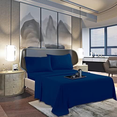 Mocassi Queen Sheet Set - Luxury Hotel 1800 Premier Bedding Sheets & Pillowcases - Ultra Soft Breathable & Cooling Bed Sheets - Deep Pocket - Wrinkle Resistant - 4 Piece Set - Queen, Navy Blue - Image 3
