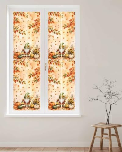 Window Privacy Film Frosted, Thanksgiving Gnomes Reusable Static Cling Window Tints, Fall Pumpkin Maple Leaves Sunflower Heat Control Windows Films for Offices, Balcony, 29.5 x 118 Inches - Image 2