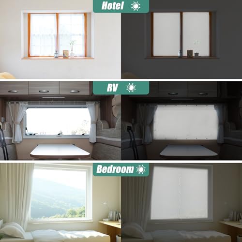 Tegeme 2 Pack Portable Blackout Travel Curtains 51"W x 78"L Beige Adjustable Blackout Window Covers with Suction Cups No Drill Black out Window Shade Light Blocker for RV Bedroom Nursery Dorm Use - Image 4