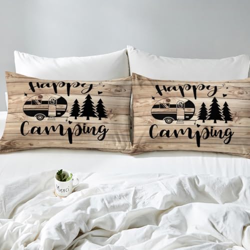 Castle Fairy Trailers Camper Decorations Duvet Cover Twin Size,Happy Camping Bedding Set 2pcs,Brown Barn Door Comforter Cover Western Farmhouse Soft Quilt Cover Bedroom Decor,No Comforter - Image 4
