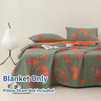 100% Cotton Muslin Blanket Jacquard Green Orange Floral Ginkgo Leaves Quilt, Soft Bed Cover Lightweight Breathable Gauzy Reversible Bedspread Coverlet King(98"x94"), No Pillow Sham - Image 2