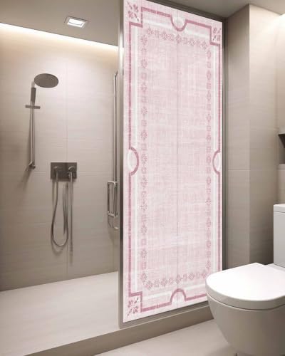 Window Privacy Film Frosted, Blush Pink Botanical Static Cling Door Window Covering, Vintage Florals Geometric Minimalist UV Blocking Windows Film for Office, Hotel, Bedroom, 29.5 x 78.7 Inches - Image 3