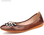 KUNWFNIX Women's Ballet Flats Foldable Classic Crown Rhinestone Slip On Bowknot PU Leather Faux Suede Pointed Toe Comfort Flat Casual Dress Shoes - Image 3