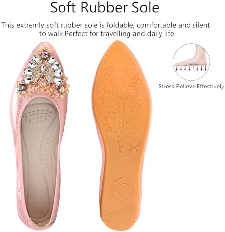 KUNWFNIX Women Ballet Flats Rhinestone Wedding Ballerina Shoes Foldable Sparkly Comfort Slip on Flat Shoes - Image 4