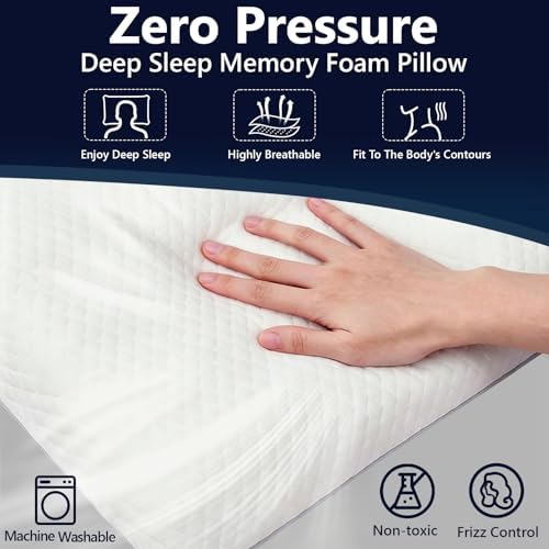 Soft Memory Foam Bed Pillow, 4-Inch Low Profile, Cooling Cover - Image 5