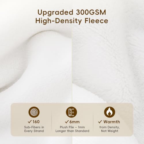 PHF Fleece Blanket King 108"x90" - 300GSM Lightweight Airy Warmth, White - Image 4
