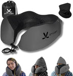 Premium Memory Foam Travel Neck Pillow with Hood and Face Cover for Privacy - Ergonomic Design for Sleeping on Plane, Bus, Train, Office (Dark Gray) by Unknown