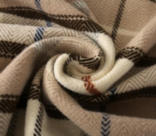 Thick Warm Wool Blanket,670GSM Heavyweight Blanket,100% Pure Australian Wool,Large Suitable for Double Bed and Camping,Queen Size/Double Size (Beige Plaid, 90x80In) - Image 5