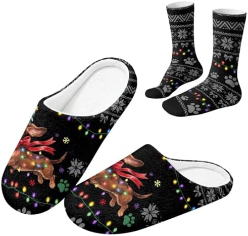 Christmas Fuzzy Slipper with Socks for Women Men Warm House Slipper and Socks Cozy Fuzzy Slippers for Indoor by Baxinh