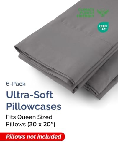 Queen Pillow Cases - 6 Pack Soft Pillowcase Covers - 20" x 30" (Dark Grey) - Image 2