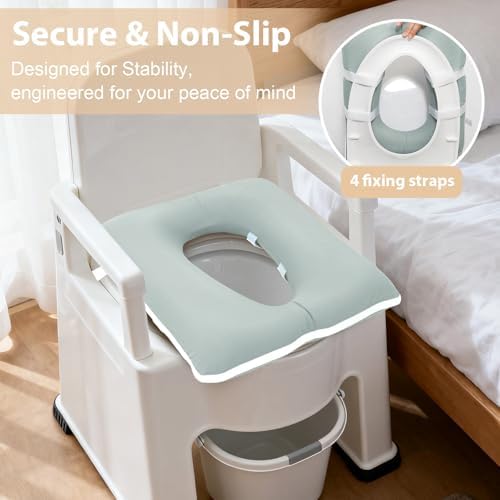 Inflatable Bedside Commode Cushion, Machine Washable Padded Toilet Seat Riser for Seniors with Removable Pillowcase, 17" x 14" Cushioned Toilet Seat Cover with PVC Airbag Liner, Green - Image 4