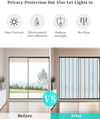 Window Privacy Film Frosted, Light Brown Blue Striped Static Cling Door Window Covering, Modern Farmhouse Vertical Stripes UV Blocking Windows Film for Office, Hotel, Bedroom, 29.5 x 78.7 Inches - Image 6