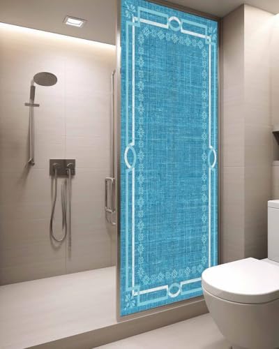 Window Privacy Film Frosted, Azure Blue Botanical Static Cling Door Window Covering, Vintage Florals Geometric Minimalist UV Blocking Windows Film for Office, Hotel, Bedroom, 29.5 x 78.7 Inches - Image 3