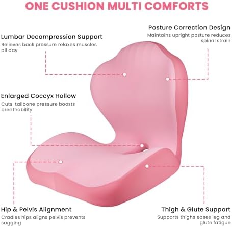 Ergonomic Seat Cushion for Office Chairs Lumbar Support Pillow, Pink - Image 2